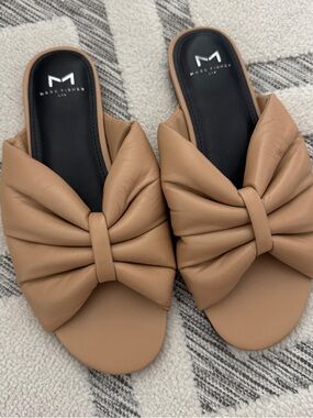 Marc Fisher Tan Knotted Slide Mules